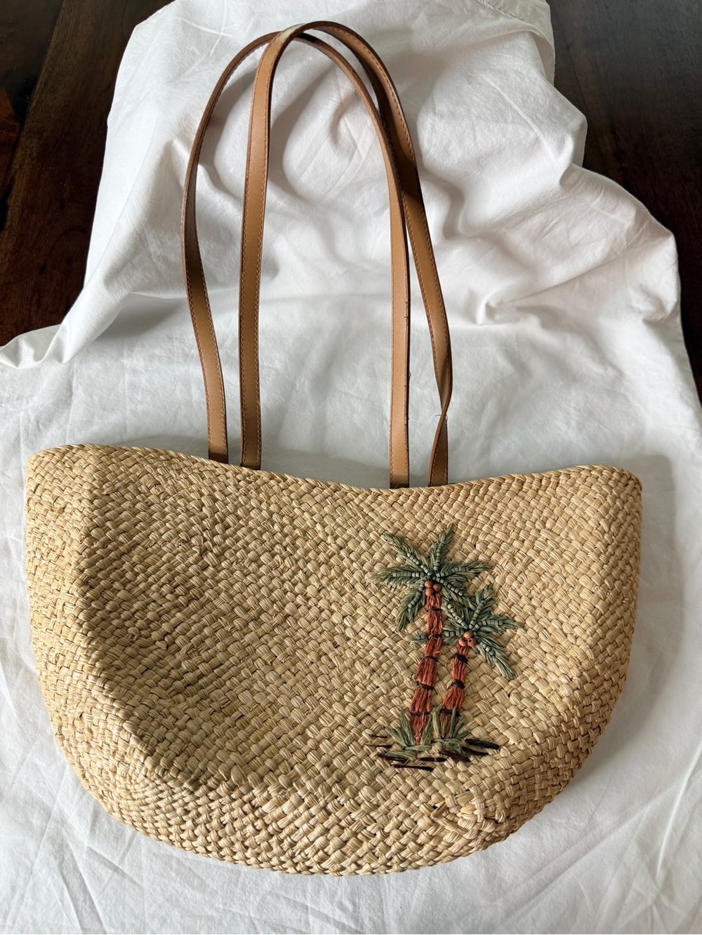 Vintage Capelli Straworld Palm Tree Straw Tote Shoulder Bag Boho Beach